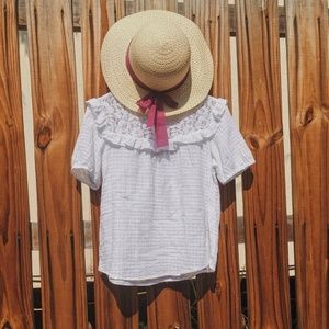 Chocolate Ruffle Lace Cotton White Top Size M